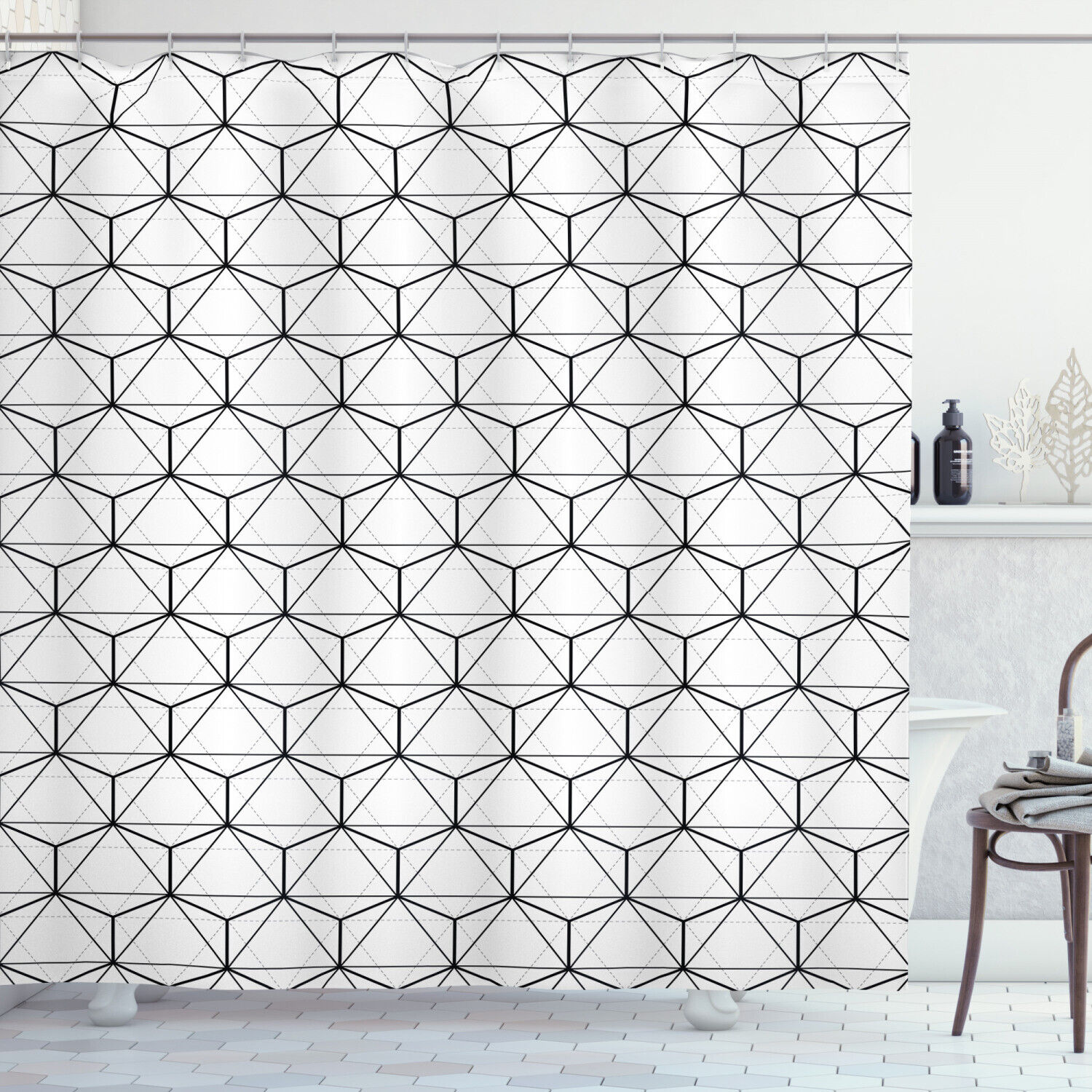 Stripes And Lines Abstract Geometric Pattern Shower Curtain For Modern Bathroom Decor