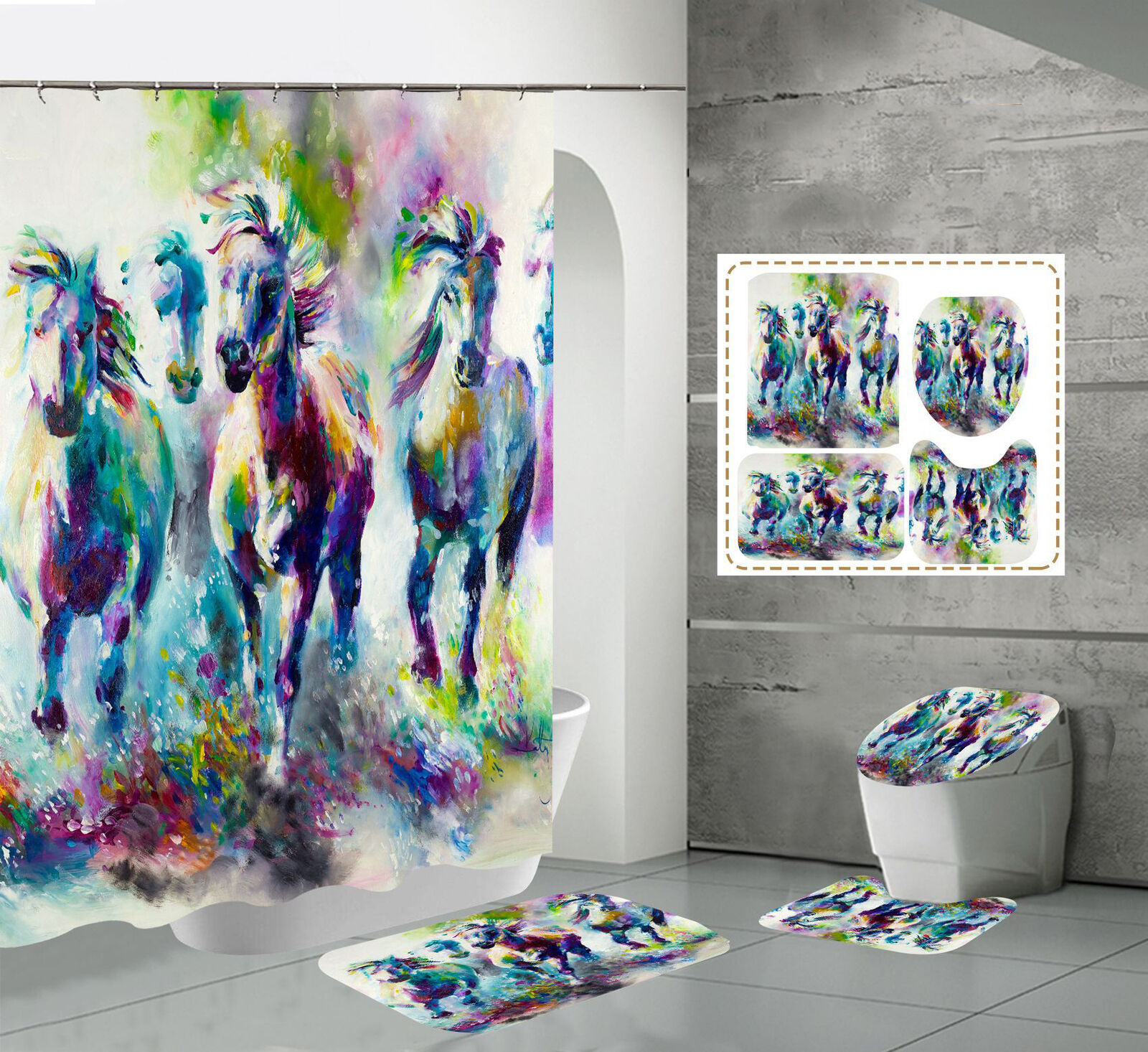 Stunning 3D Psychedelic Horse Steed Shower Curtain For Your Bathroom