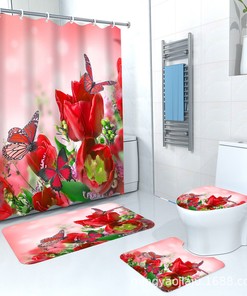 Stunning 3D Rose Flowers Butterfly Print Shower Curtain For Your Bathroom