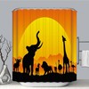 Stunning African Safari Silhouettes Shower Curtain With Black Sun Print For Adventurous Bathroom Decor