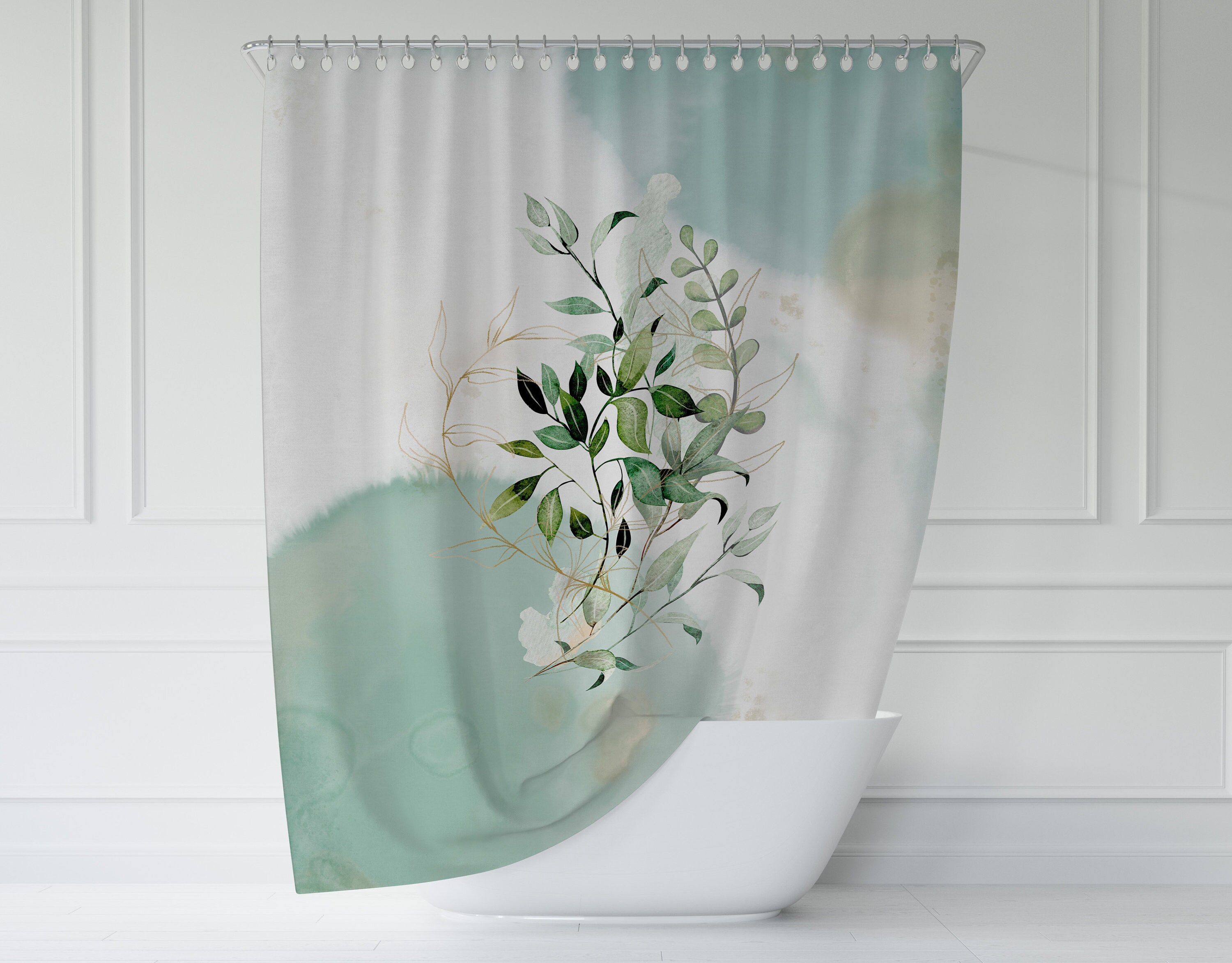 Stunning And Artsy Boho Shower Curtain In Abstract Artsy Floral Theme For Chic And Pastel Minimalist Bathroom Decor