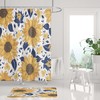 Stunning And Chic Boho Shower Curtain In Sunflower Bathroom Theme With Yellow, White, And Navy Colors
