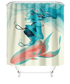 Stunning Artistic Mermaid Fabric Shower Curtain for Bathroom Decor