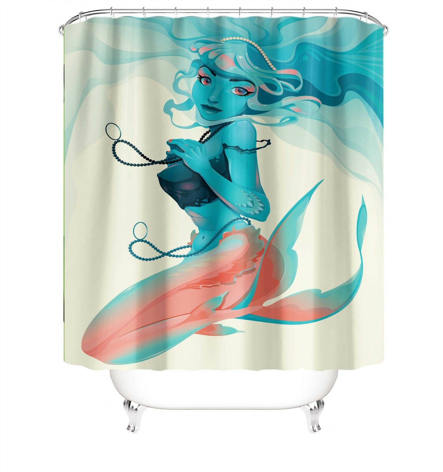 Stunning Artistic Mermaid Fabric Shower Curtain for Bathroom Decor