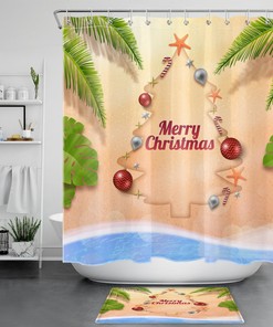 Stunning Beach Christmas Tree Shower Curtain for Nautical Bathroom Decor