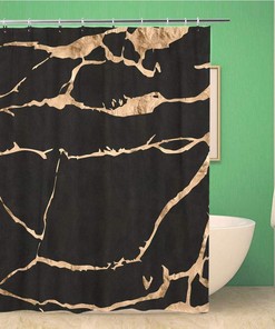 Stunning Black Suede Textured Shower Curtain with Rose Gold Marble Veins Design - Waterproof Fabric Bathroom Decor