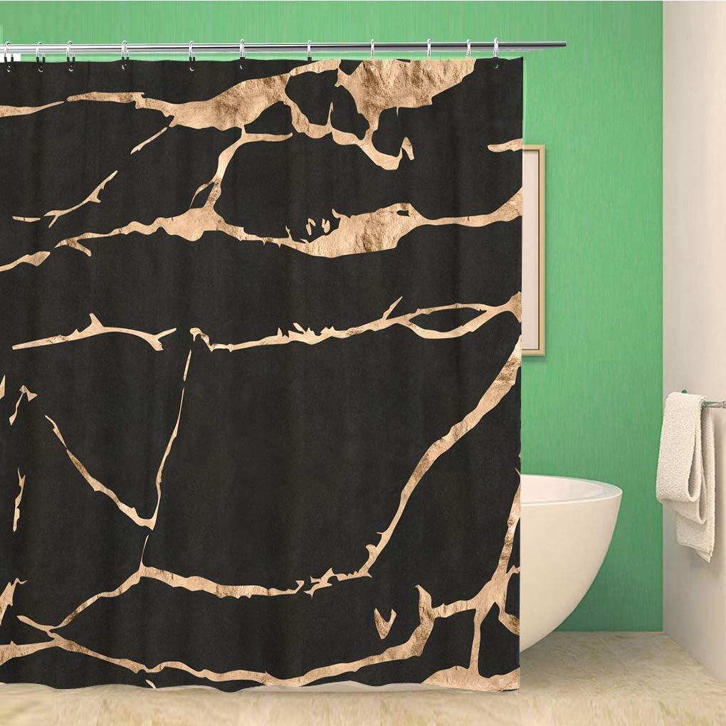 Stunning Black Suede Textured Shower Curtain with Rose Gold Marble Veins Design - Waterproof Fabric Bathroom Decor