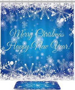 Stunning Blue Beautiful Christmas Snowflakes Shower Curtain With Waterproof Fabric Material For Bathroom Decor