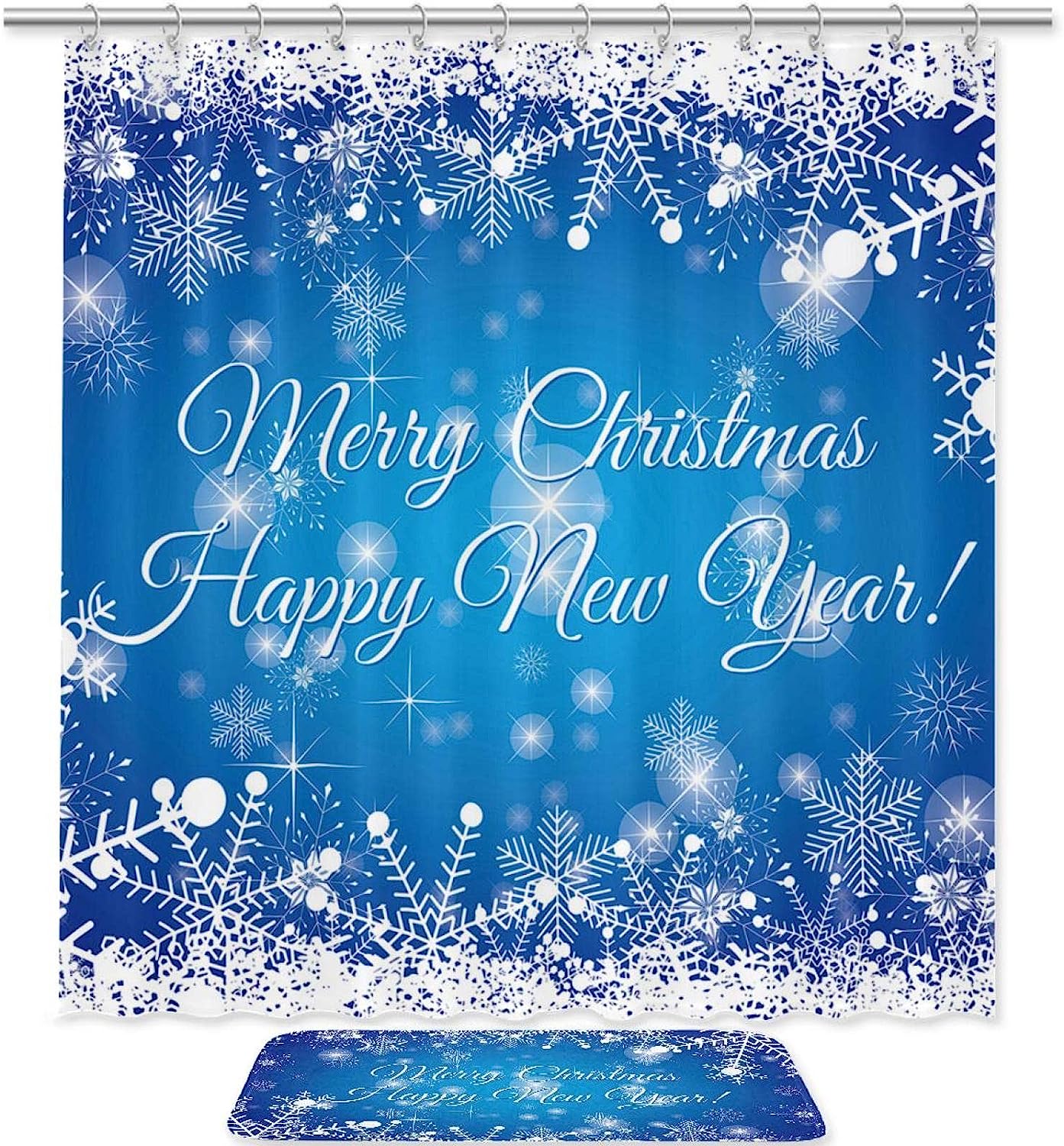 Stunning Blue Beautiful Christmas Snowflakes Shower Curtain With Waterproof Fabric Material For Bathroom Decor