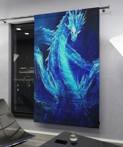 Stunning Blue Dragon Window Curtain With Fantasy Pattern For Bathroom Decoration