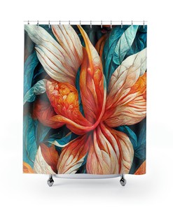 Stunning Blue, Orange, Yellow and White Tropical Flowers Shower Curtain