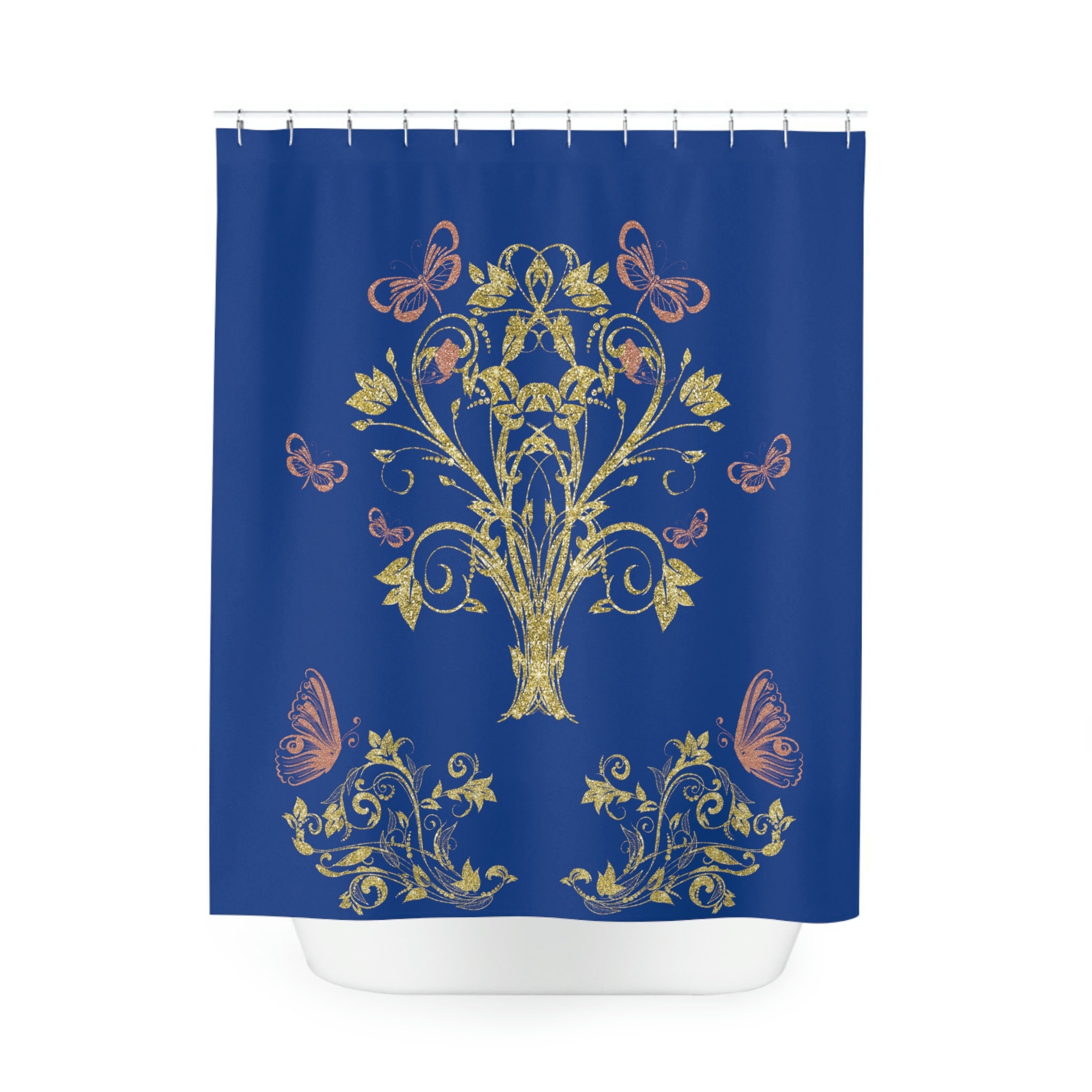 Stunning Butterfly Tree On Blue Background Shower Curtain For Your Bathroom