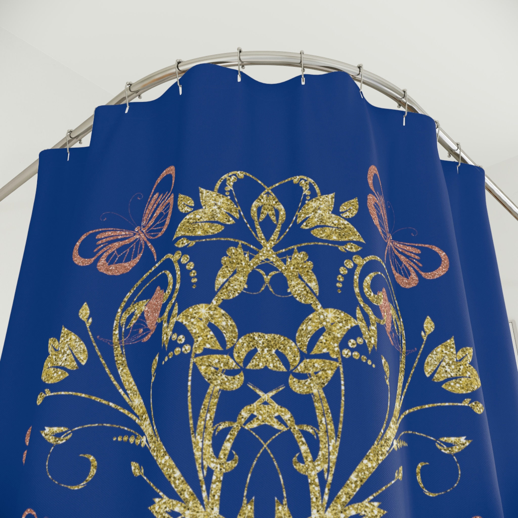 Stunning Butterfly Tree On Blue Background Shower Curtain For Your Bathroom - Image 2
