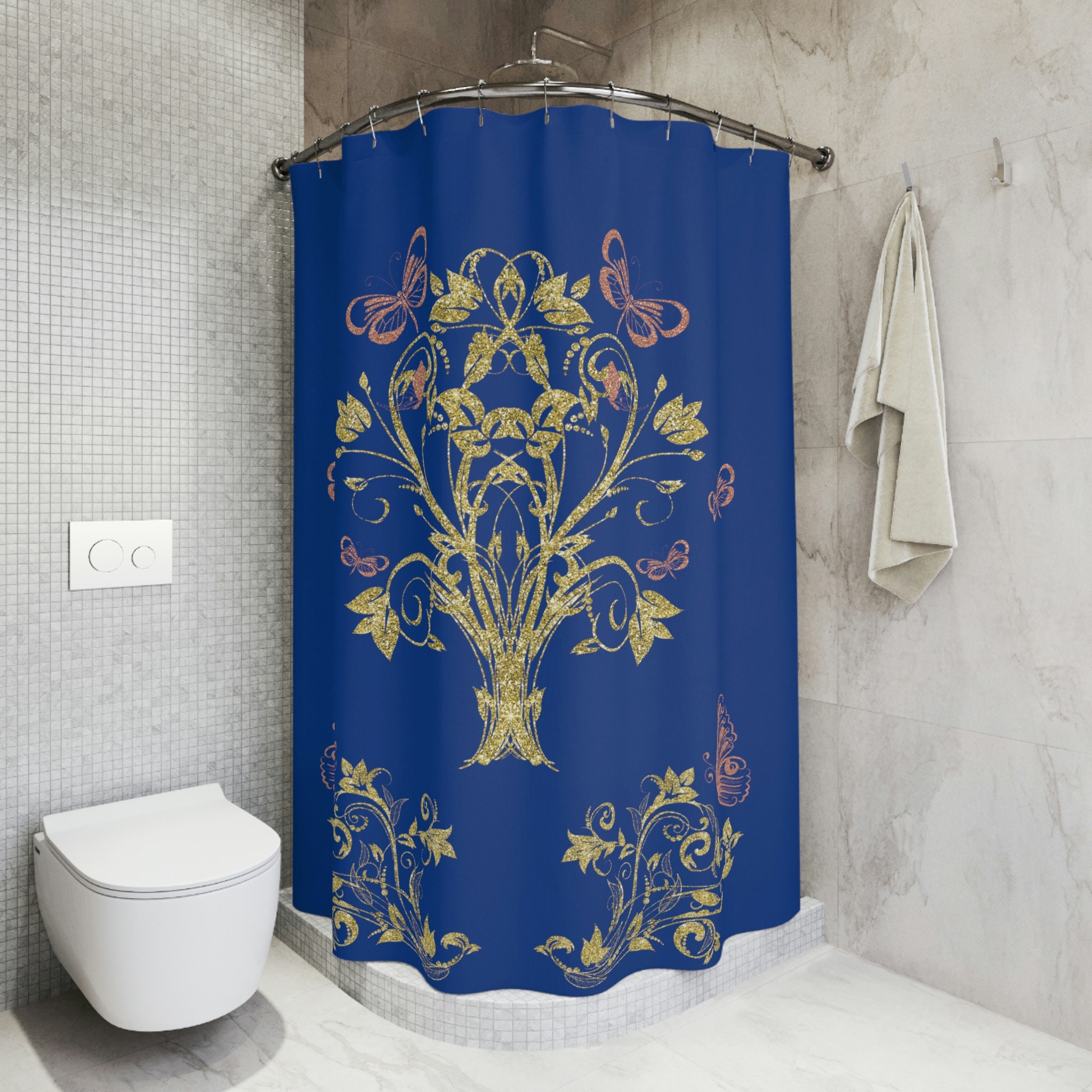 Stunning Butterfly Tree On Blue Background Shower Curtain For Your Bathroom - Image 3
