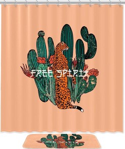 Stunning Cactus Plant And Leopard Print Waterproof Shower Curtain