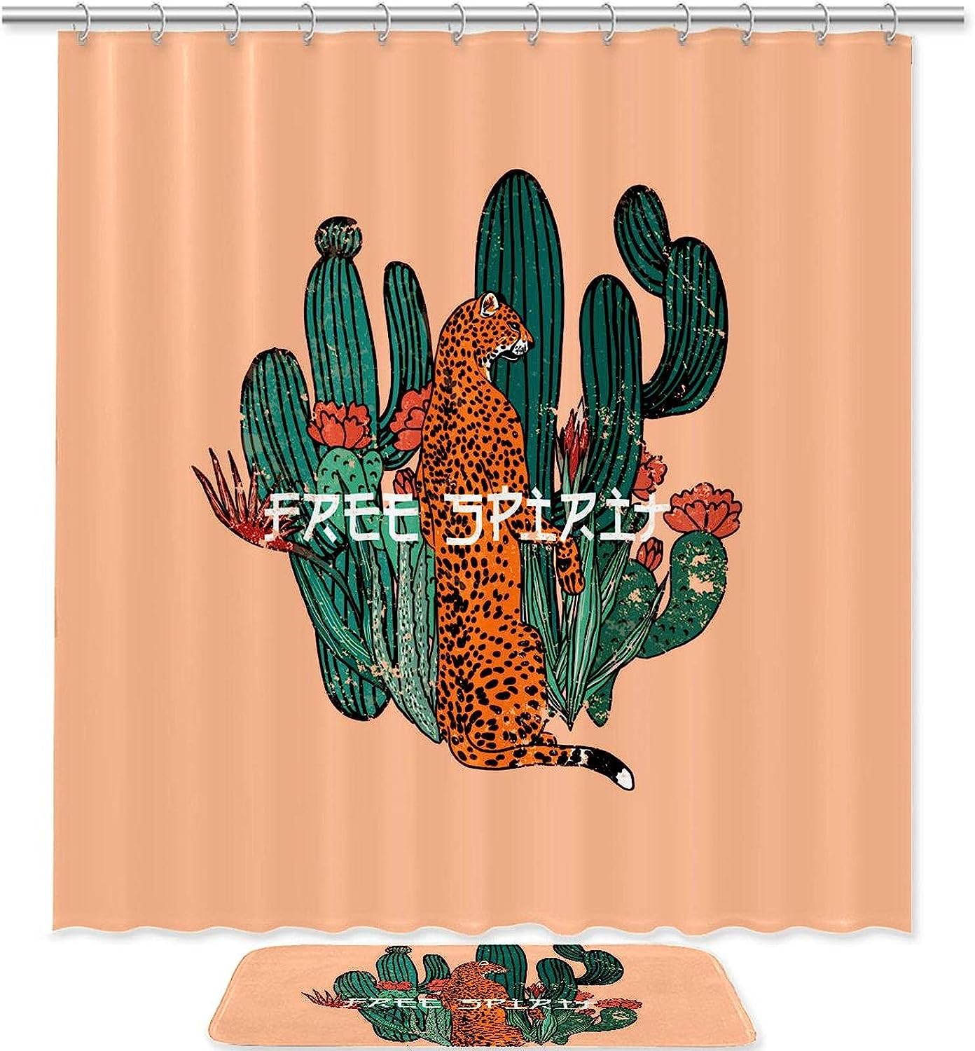 Stunning Cactus Plant And Leopard Print Waterproof Shower Curtain