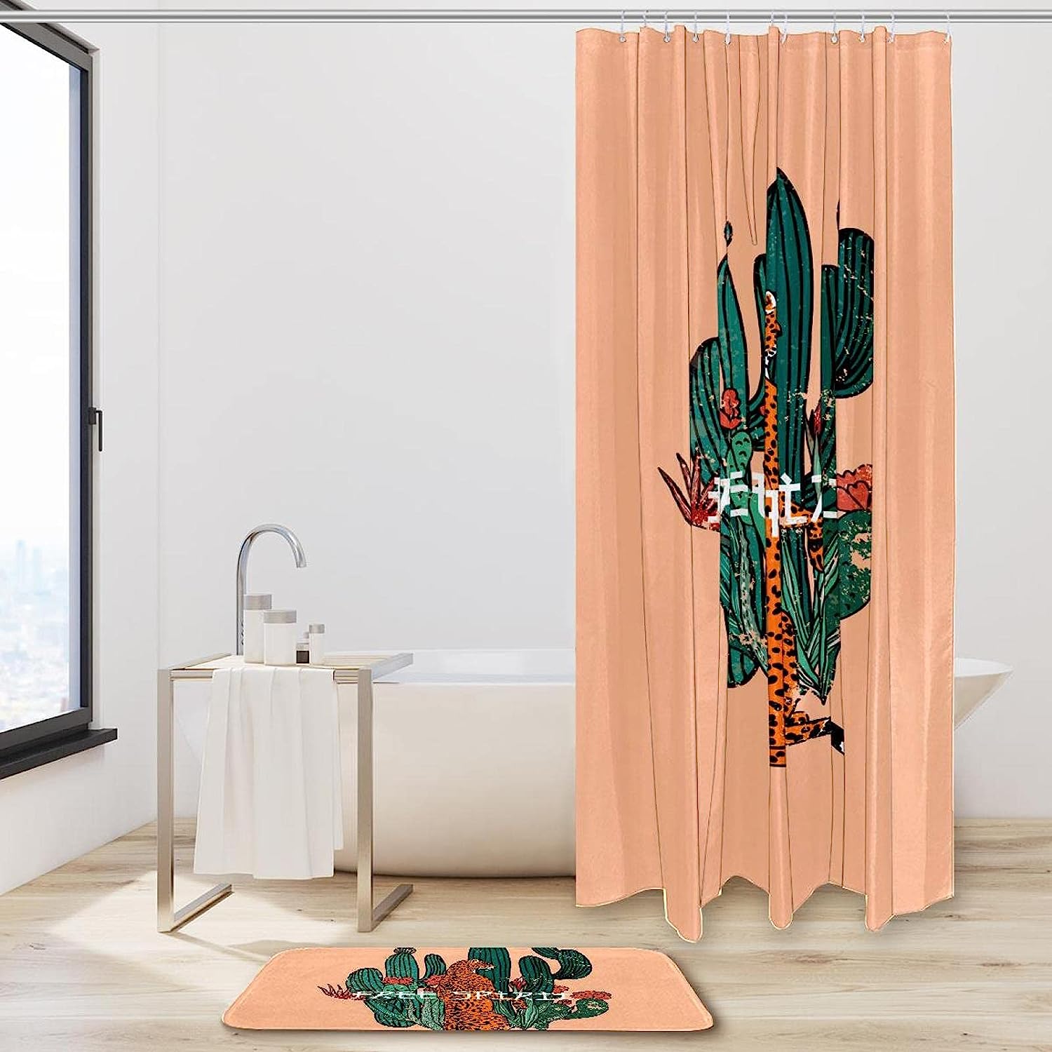 Stunning Cactus Plant And Leopard Print Waterproof Shower Curtain - Image 2
