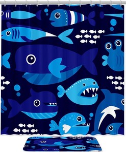 Stunning Marine Blue Underwater Dolphin Pattern Shower Curtain for Your Bathroom