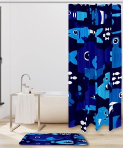 Stunning Marine Blue Underwater Dolphin Pattern Shower Curtain for Your Bathroom