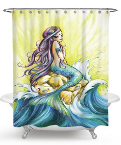 Stunning Mermaid Art Design Fabric Shower Curtain for Stylish Bathroom Dcor