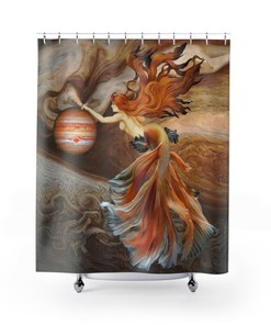 Stunning Mermaid in Ocean Print Shower Curtain for Girls Bathroom