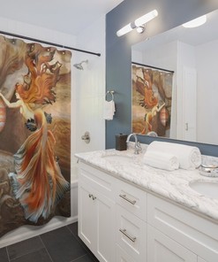 Stunning Mermaid in Ocean Print Shower Curtain for Girls Bathroom