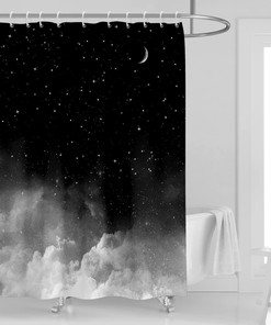 Stunning Moon Print Waterproof Fabric Shower Curtain for Bathroom Decor