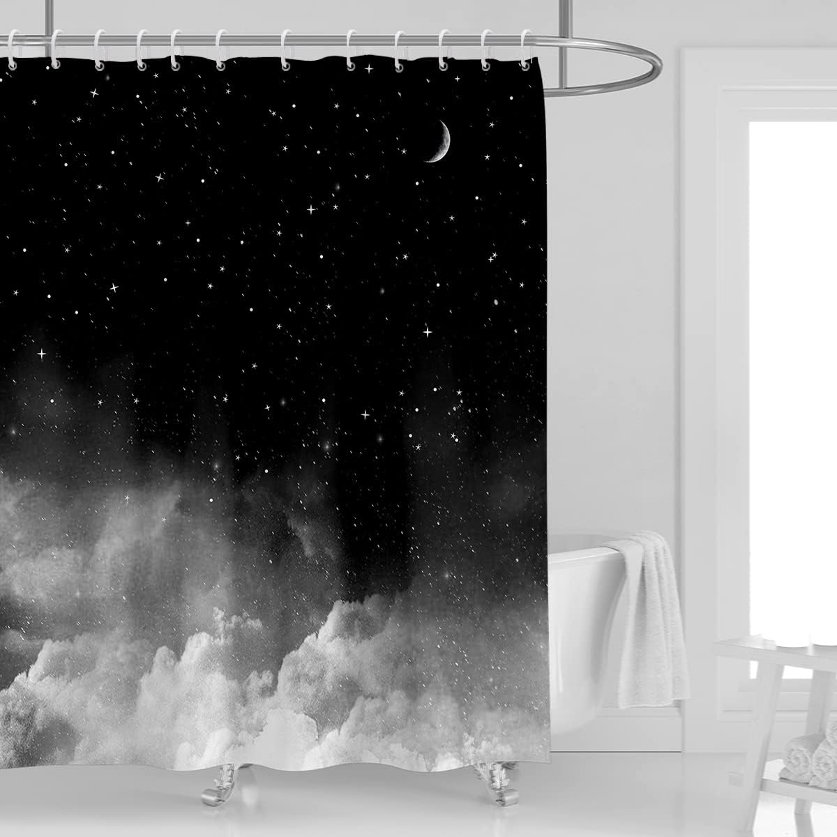 Stunning Moon Print Waterproof Fabric Shower Curtain for Bathroom Decor
