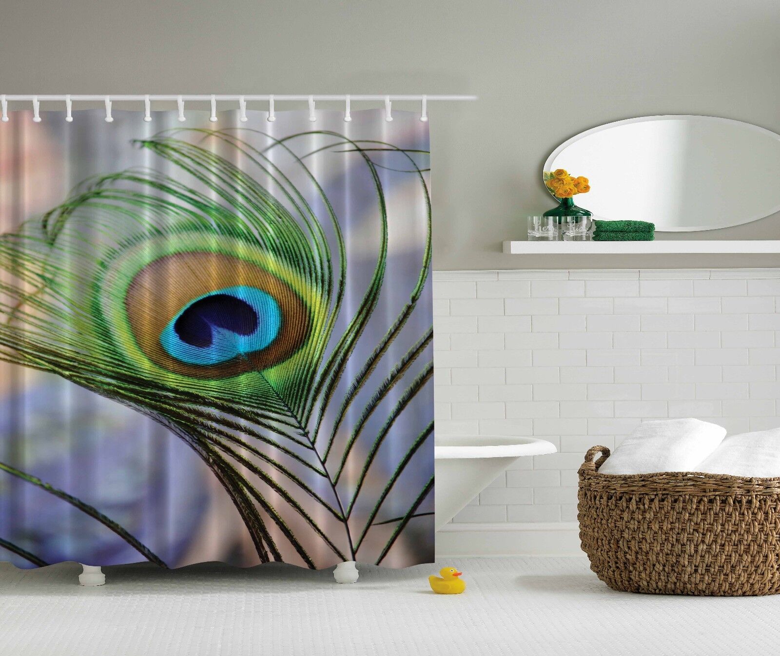 Stunning Peacock Feather Tropical Shower Curtain for a Natural and Elegant Bathroom