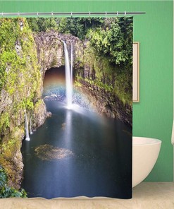 Stunning Rainbow Falls Shower Curtain from Hilo Hawaii - Waterproof Fabric Bathroom Decor 