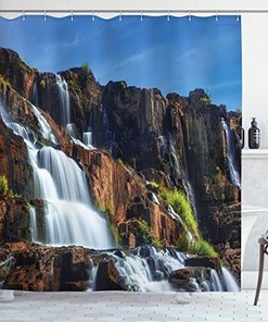 Stunning Rainforest Shower Curtain with Pongour Waterfall for a Natural and Majestic Bathroom