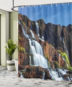 Stunning Rainforest Shower Curtain with Pongour Waterfall for a Natural and Majestic Bathroom