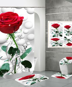 Stunning Red Rose Merry Christmas Waterproof Bath Shower Curtain for Bathroom Decor