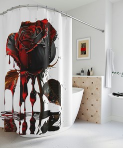 Stunning Red Rose Print Shower Curtain For A Romantic Bath