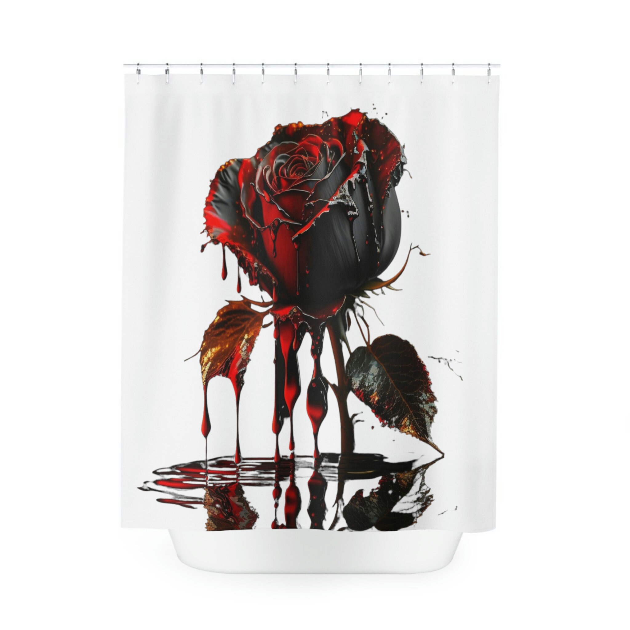 Stunning Red Rose Print Shower Curtain For A Romantic Bath - Image 2