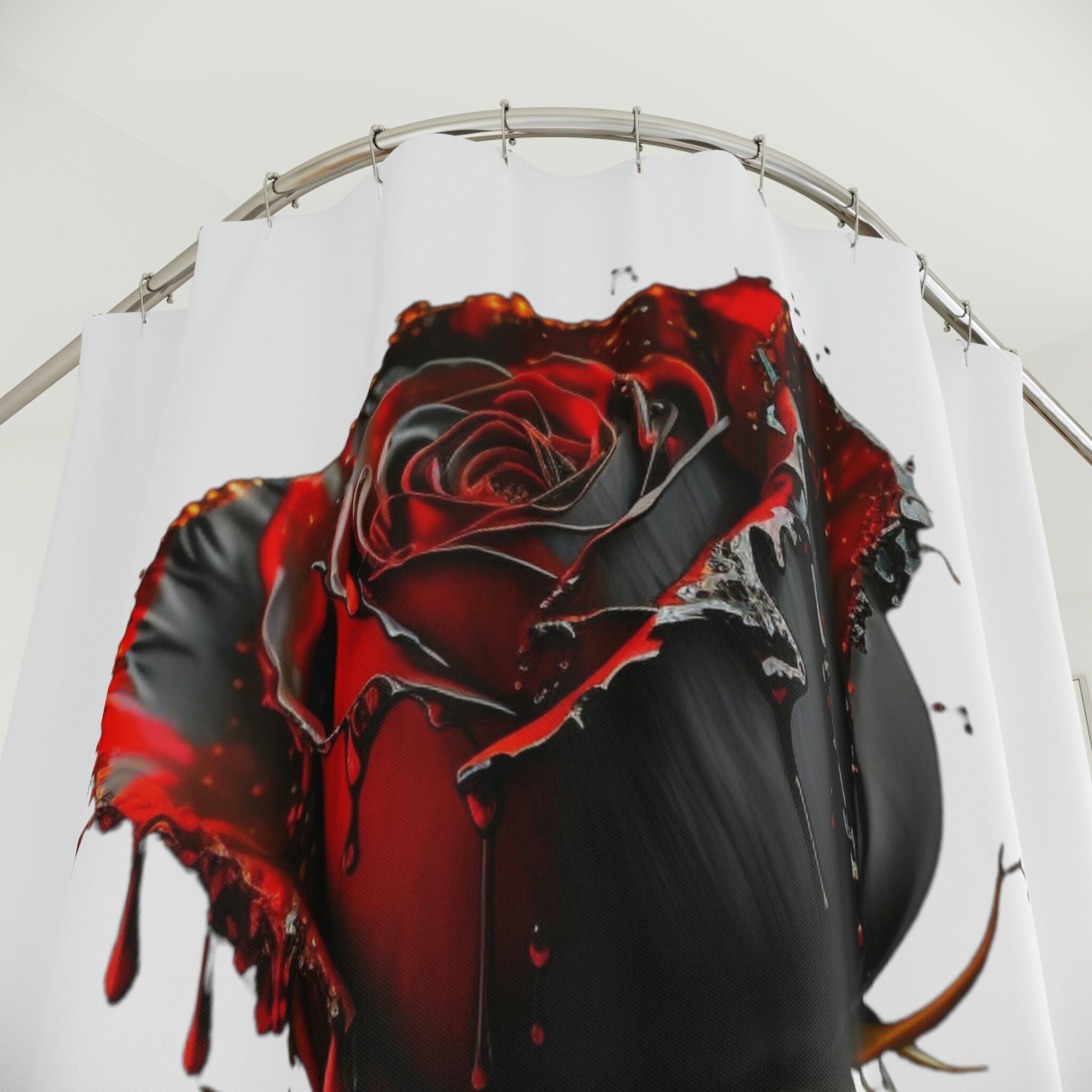 Stunning Red Rose Print Shower Curtain For A Romantic Bath - Image 3