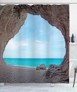 Stunning Tropic Shower Curtain with Mediterranean Beach Print 