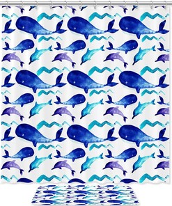 Stunning Watercolor Blue Whale and Dolphin Shower Curtain for Your Modern Bathroom