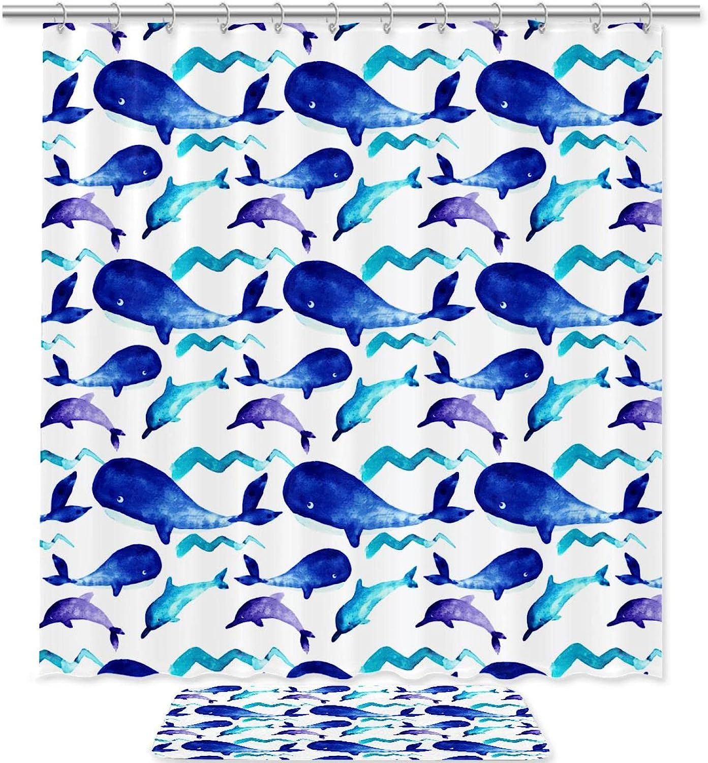 Stunning Watercolor Blue Whale and Dolphin Shower Curtain for Your Modern Bathroom