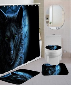 Stunning Wolf Printed Adults Shower Curtain with Moon Night Design for Wildlife Lovers