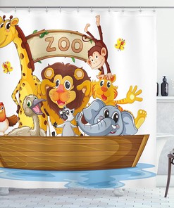 Style Animals Zoo Theme Shower Curtain - Cloth Fabric Bathroom Decors