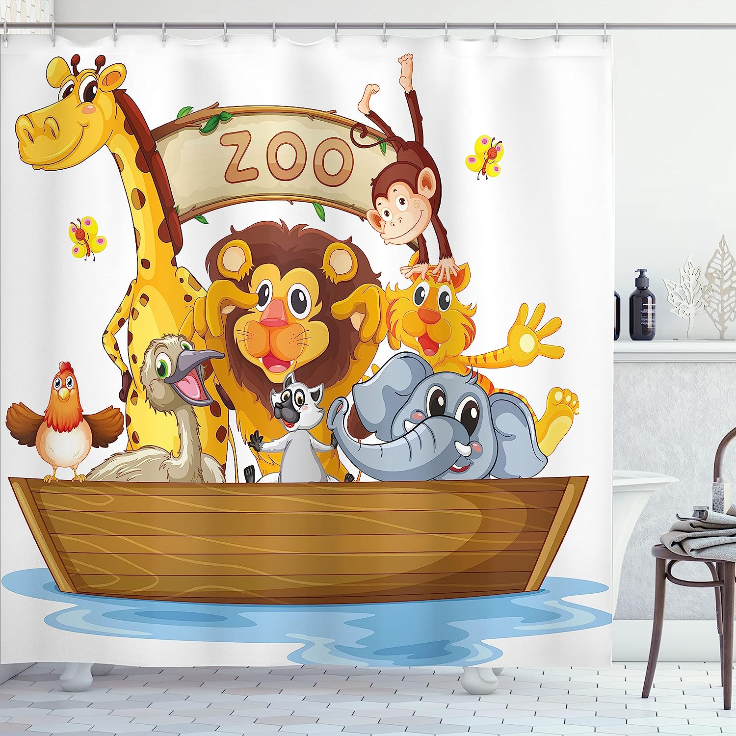 Style Animals Zoo Theme Shower Curtain - Cloth Fabric Bathroom Decors