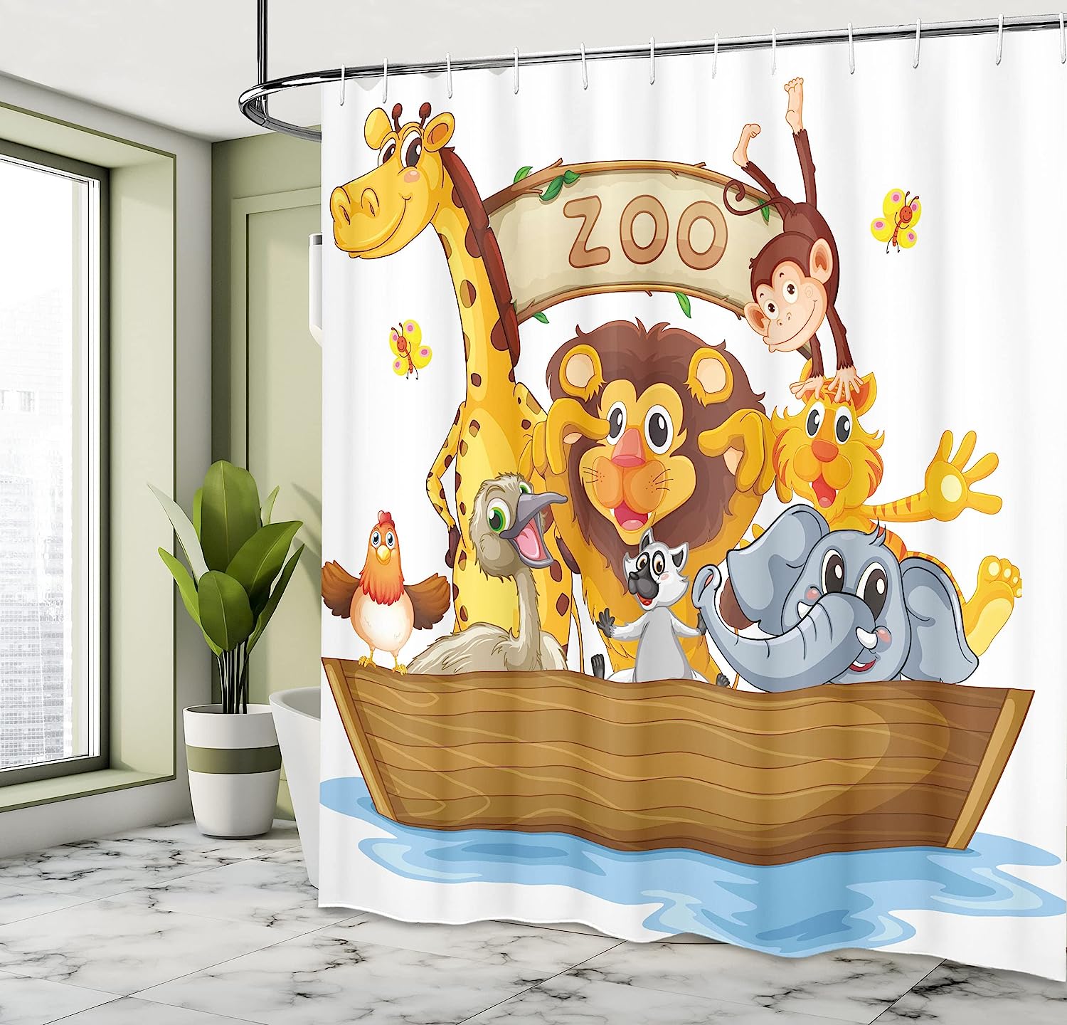 Style Animals Zoo Theme Shower Curtain - Cloth Fabric Bathroom Decors - Image 4