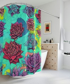 Style Botanical Shower Curtain, AI Art Print, Modern Bathroom Decor, Abstract Art, Stunning Succulent Pattern