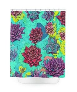 Style Botanical Shower Curtain, AI Art Print, Modern Bathroom Decor, Abstract Art, Stunning Succulent Pattern