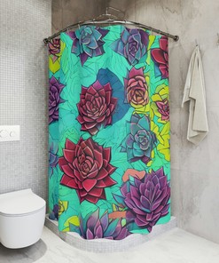 Style Botanical Shower Curtain, AI Art Print, Modern Bathroom Decor, Abstract Art, Stunning Succulent Pattern