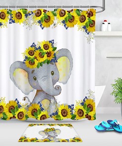 Style Cute Little Elephant Baby Shower Sunflower Curtain