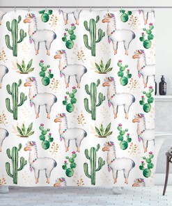 Style Llama Animal Modern Colored Image Print Hot South Desert Plant Cacti Pattern Shower Curtain