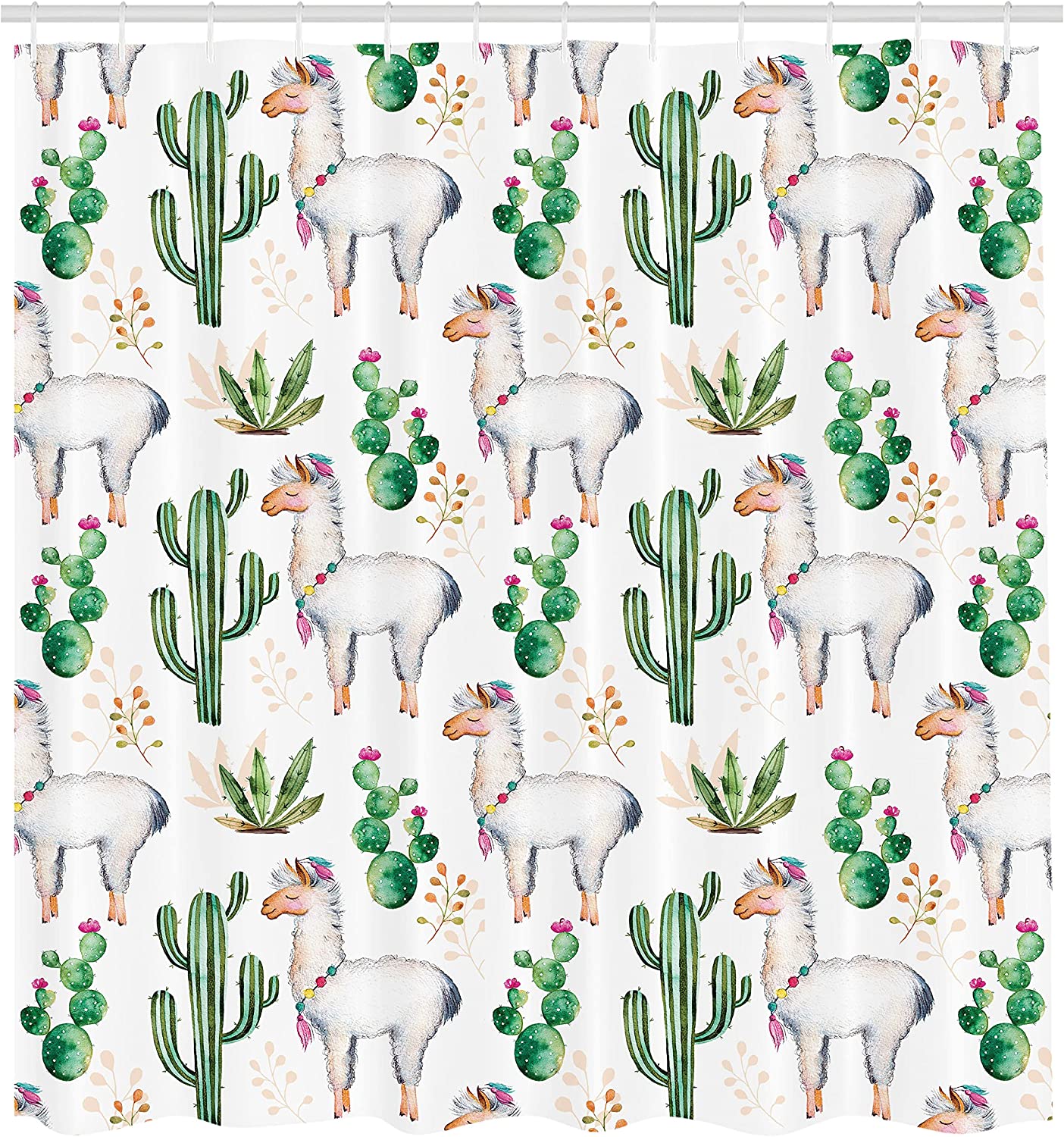 Style Llama Animal Modern Colored Image Print Hot South Desert Plant Cacti Pattern Shower Curtain - Image 2