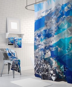 Stylish Abstract Bathroom Curtain With Violet Geometric Pattern